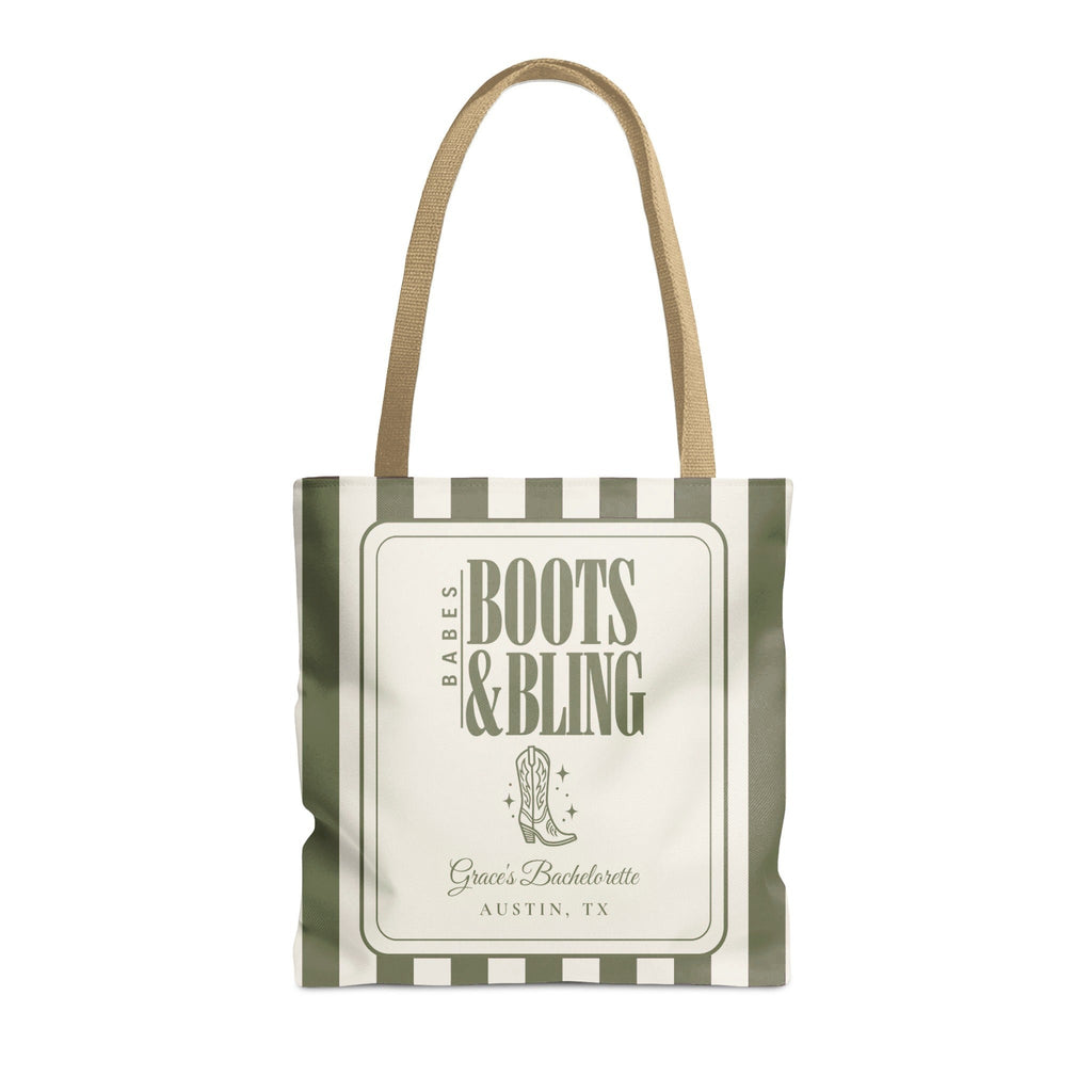 Boots & Bling striped tote bag, Moss