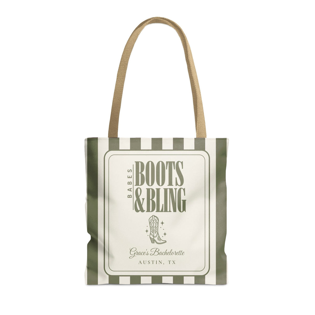 Boots & Bling striped tote bag, Moss