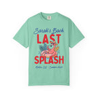 Mint t-shirt with "Sarah's Bach LAST SPLASH" and flamingo graphic.