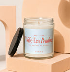 Glass candle with text "Wife Era Pending" and "She Said Yes. So Did She."