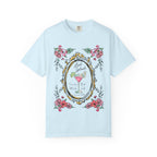 Light blue t-shirt with "Last Splash" text and floral frame.