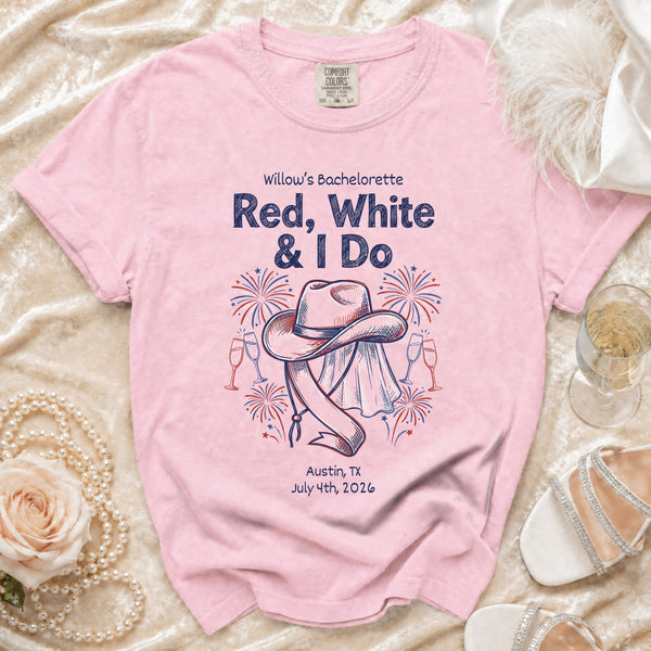 Red, White & I Do" Bachelorette T-shirt in Blossom