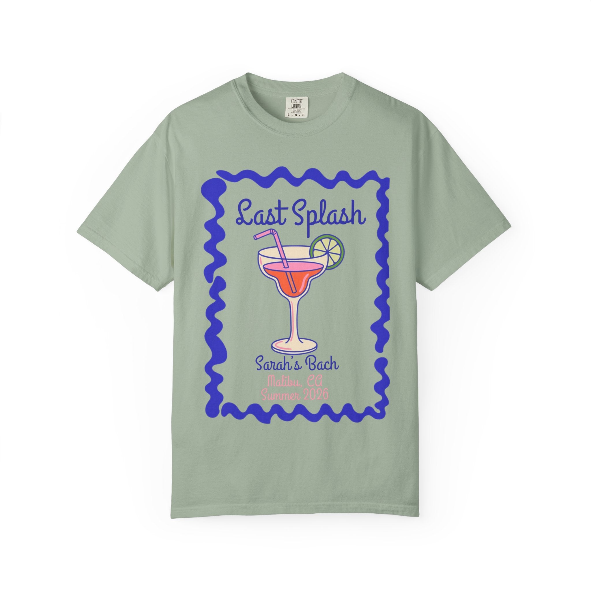 "Last Splash" t-shirt with cocktail graphic for Sarah's Bach in Malibu, Summer 2026.