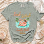 "Last Splash" design with flamingo, palm trees, and "Sarah's Bach Malibu, Ca Summer 2026".