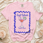 Pink Comfort Colors t-shirt with "Last Splash Sarah's Bach Malibu, Ca Summer 2026" graphic.