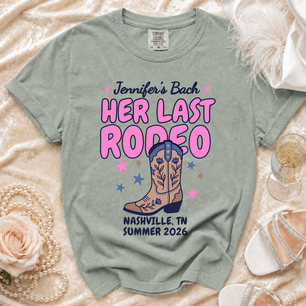 T-shirt for Jennifer's Bach, "Her Last Rodeo," Nashville TN Summer 2026.