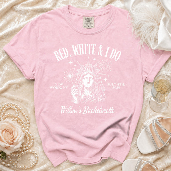 Red, White & I Do Bachelorette T-shirt in Blossom