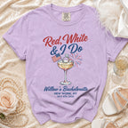 Lavender t-shirt with "Red, White & I Do Willow's Bachelorette" text and fireworks.