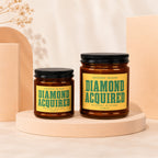 Two amber jars with black lids, labeled "DIAMOND ACQUIRED".