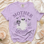 Lilac t-shirt with "Mother of the Bride" text and a ghost graphic.