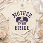 T-shirt with "Mother of the Bride" text and witch hat graphic.