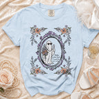 Light blue t-shirt with ghost in heart sunglasses and text "Mother of the Bride."