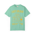 Mint green t-shirt with "Last Splash" text, champagne, and pool floats.