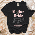 Black t-shirt with "Mother of the Bride" and wedding-themed graphics.