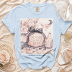 Light blue Comfort Colors t-shirt with "Mother of the Boo Crew" Halloween graphic.