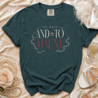 Teal t-shirt with "To Have And To Haunt" text and wedding ring graphic.
