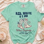Red, White & I Do bachelorette t-shirt with cowboy boots.