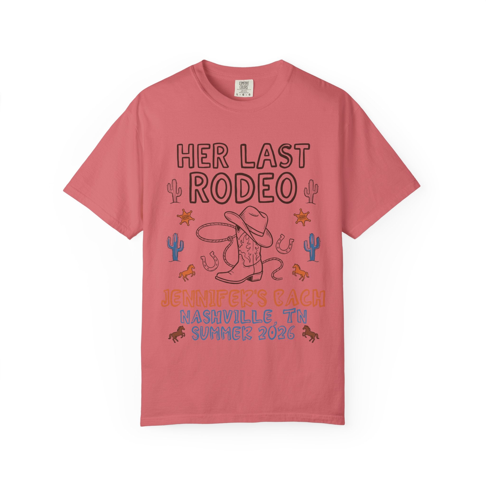 Her Last Rodeo t-shirt with cowboy boots and cactus graphic, Nashville text.