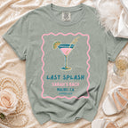 T-shirt with "Last Splash Sarah's Bach Malibu, CA Summer 2026" and cocktail graphic.
