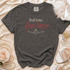 Charcoal t-shirt with "Dead Serious About Forever" graphic and wedding ring design.