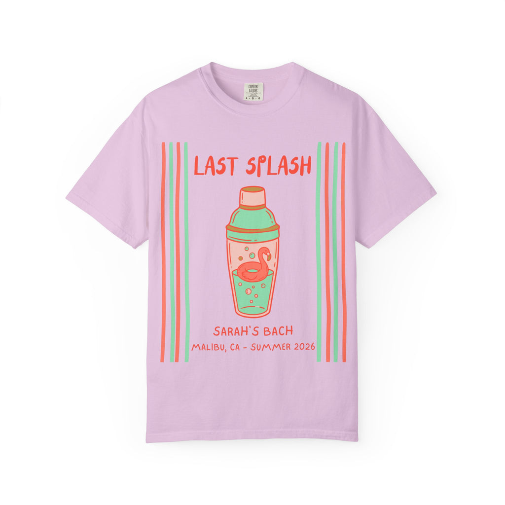 Lavender t-shirt with "Last Splash" and a cocktail shaker design.