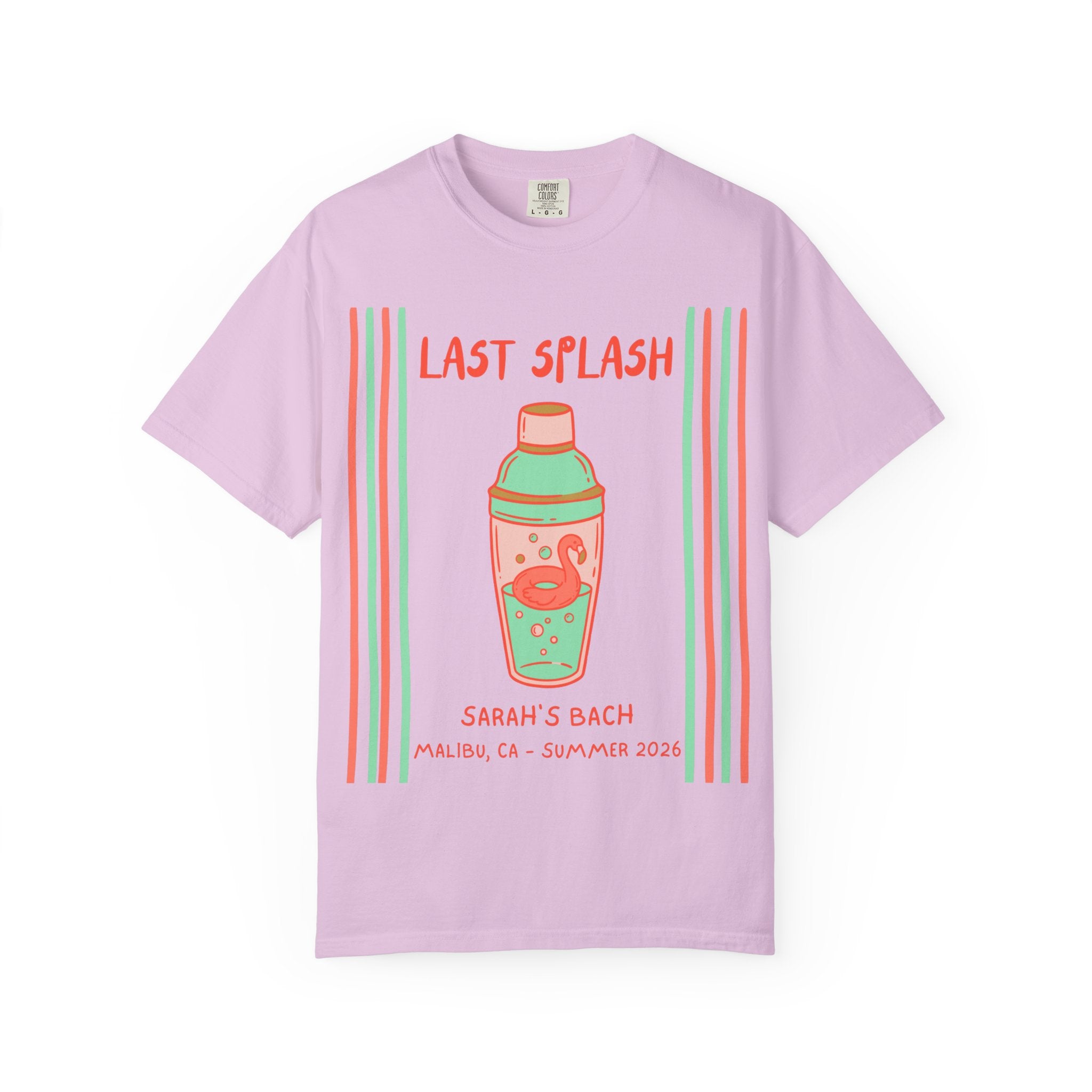 Lavender t-shirt with "Last Splash" and a cocktail shaker design.