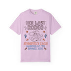 "Her Last Rodeo" t-shirt with cowboy boot, rope, and cactus graphics.