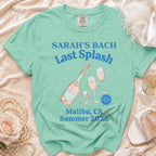 Sarah's Bach Last Splash design on a mint green t-shirt, Malibu, CA Summer 2026.