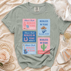 T-shirt with four square designs for "Olivia's Bach" in Texas.