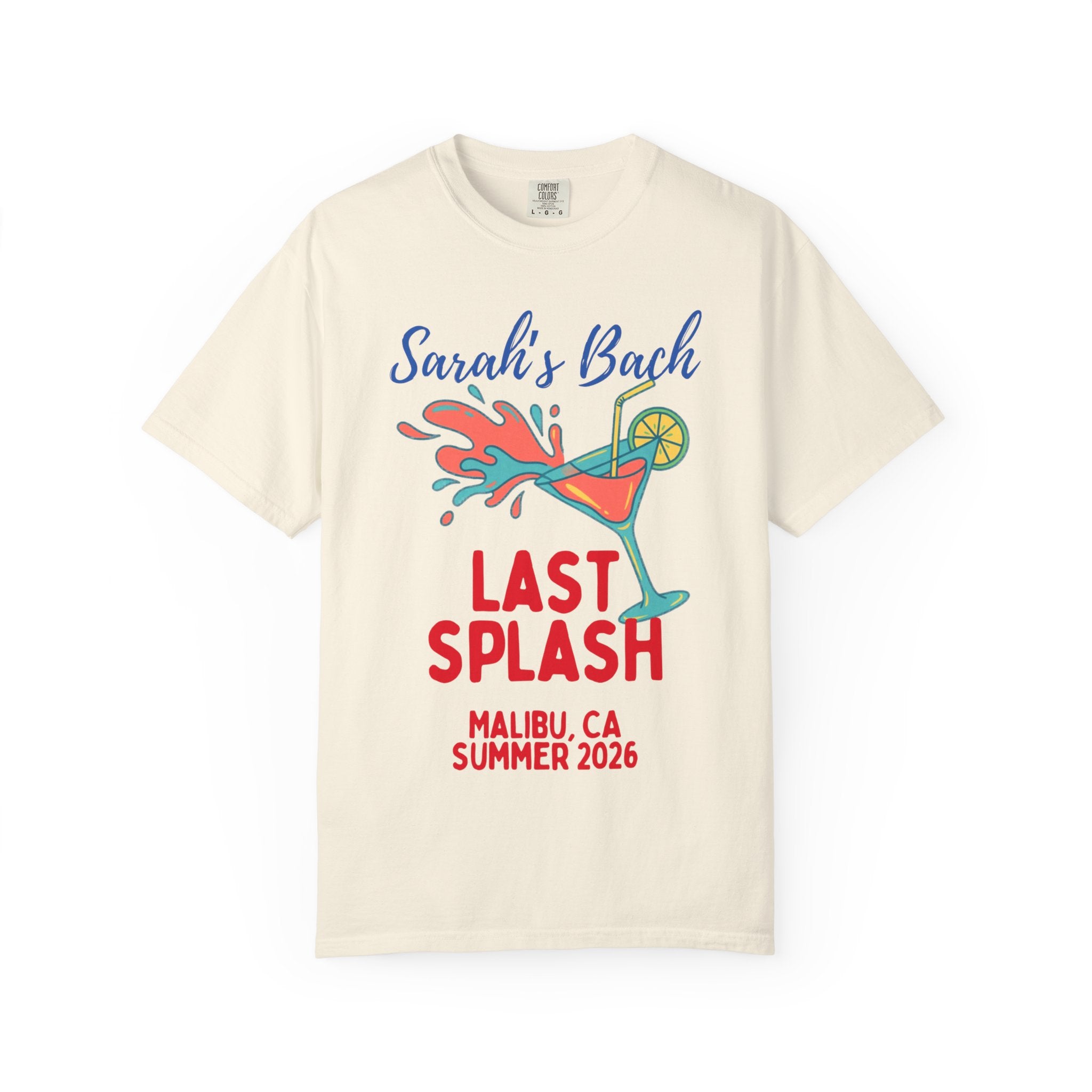 Sarah's Bach Last Splash t-shirt with cocktail graphic.