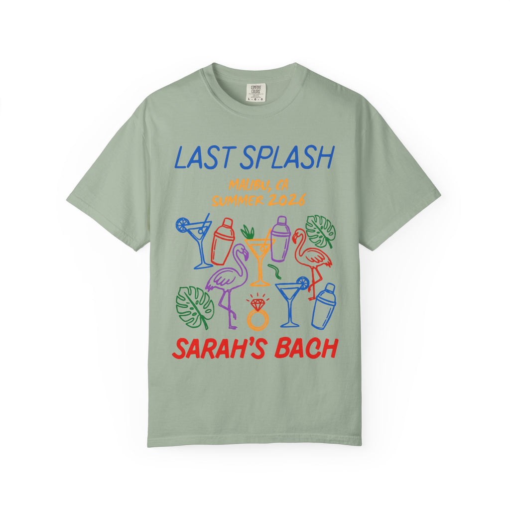 Last Splash Sarah's Bach text with tropical and cocktail illustrations.