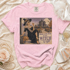 Pink t-shirt with "Mother of the Bride by day... Witch by night!" graphic.