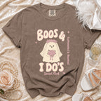 Brown t-shirt with "Boos & I DO's Social Club" text and ghost graphic.
