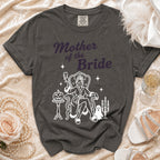 Dark gray t-shirt with "Mother of the Bride" text and a spooky graphic.
