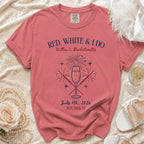 T-shirt with "Red, White & I Do Willow's Bachelorette" and fireworks graphic.