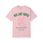 Pink t-shirt with cowboy boots and "Her Last Rodeo Jennifer's Bach Nashville, TN Summer 2026".