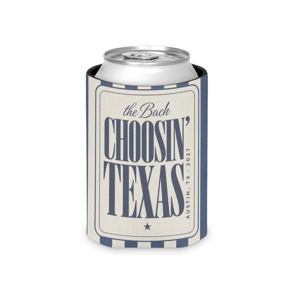 Choosin' Texas striped can cooler, Blue Jean