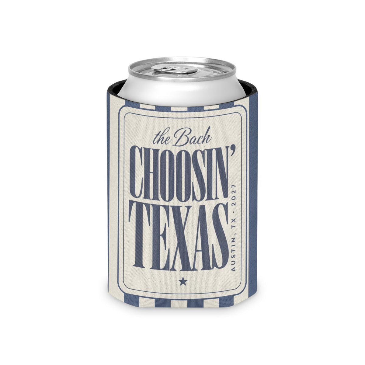 Choosin' Texas striped can cooler, Blue Jean