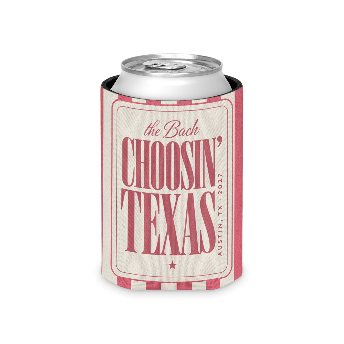 Choosin' Texas striped can cooler, Watermelon