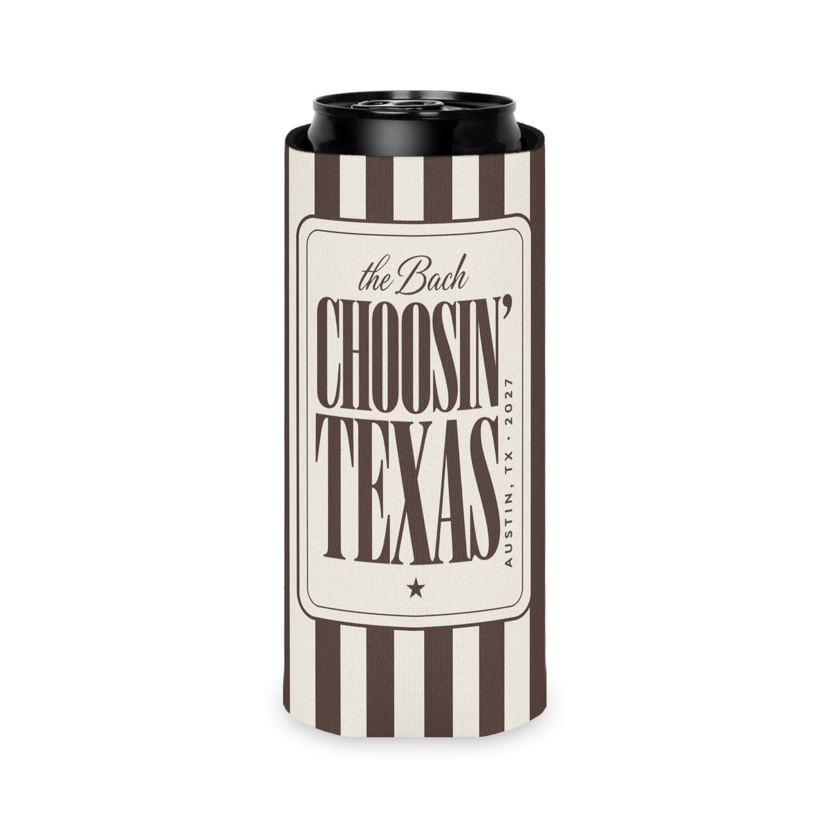Choosin' Texas slim can cooler for tall seltzer cans, Espresso