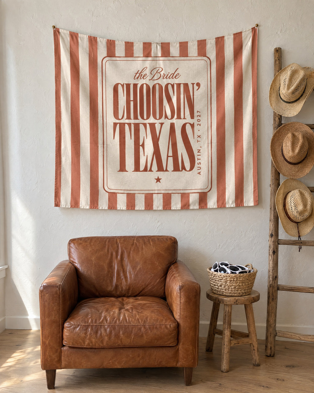 Choosin' Texas wall tapestry on a bachelorette trip with the crew