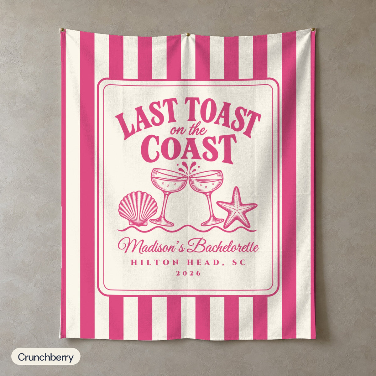 Last Toast On The Coast personalized wall tapestry, Crunchberry stripes, portrait