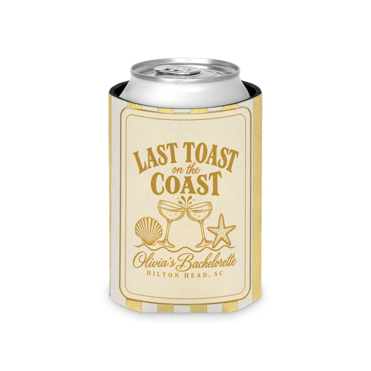 Last Toast On The Coast can cooler, Regular, Butter stripes