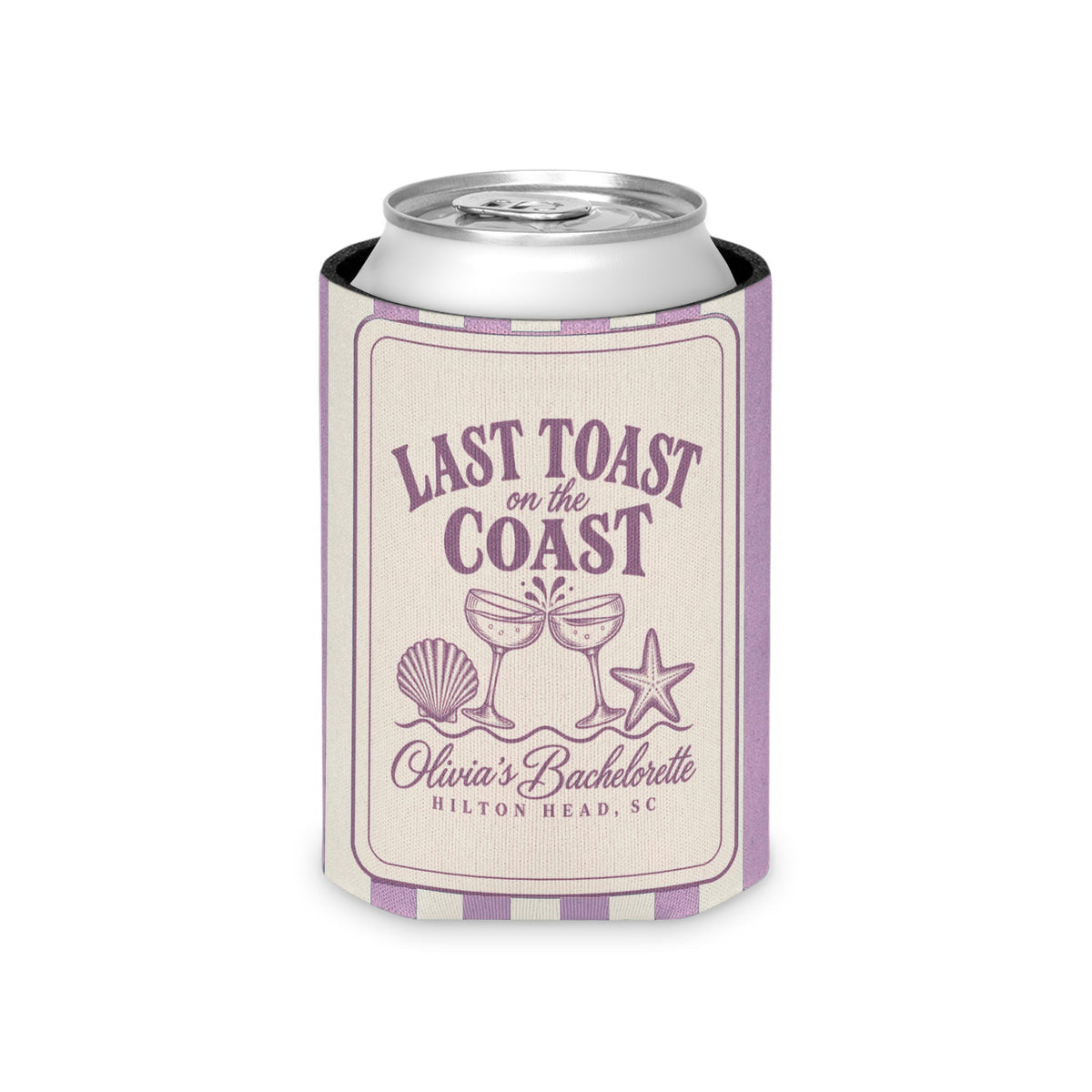 Last Toast On The Coast can cooler, Regular, Orchid stripes