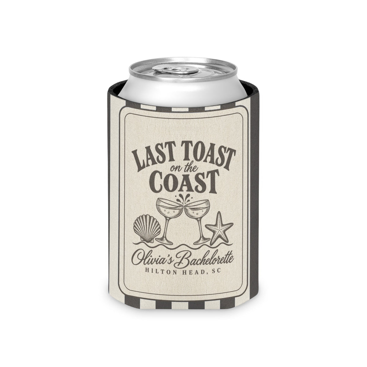 Last Toast On The Coast can cooler, Regular, Pepper stripes