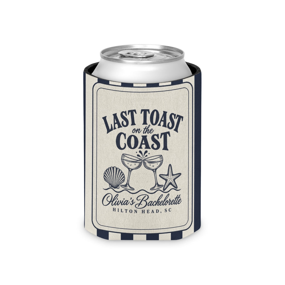 Last Toast On The Coast can cooler, Regular, True Navy stripes