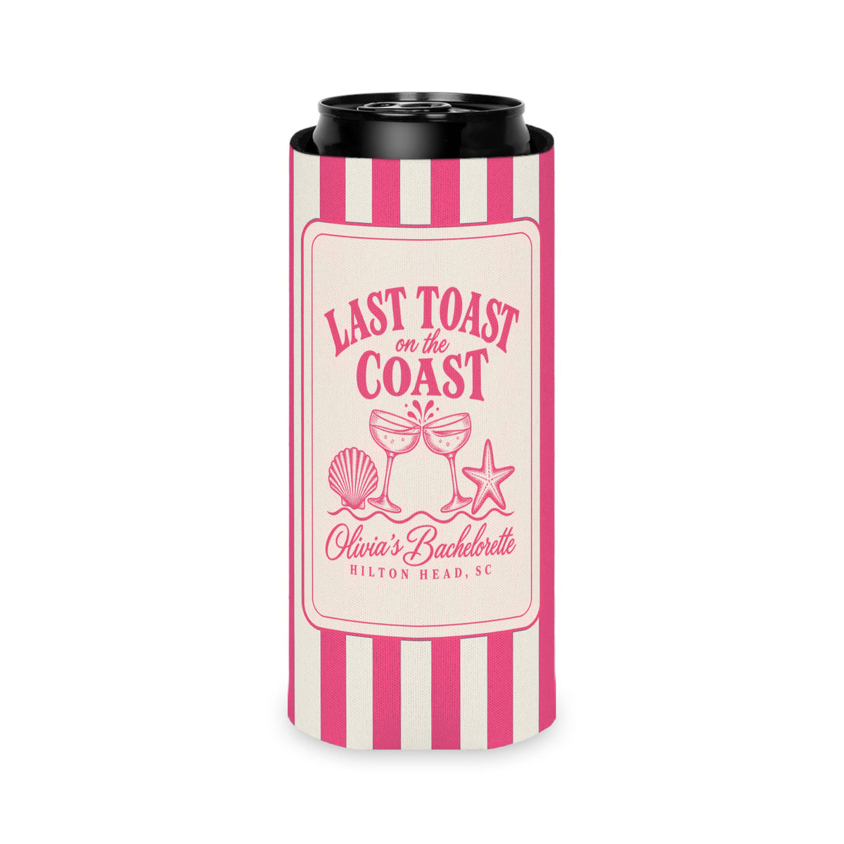 Last Toast On The Coast can cooler, Slim, Crunchberry stripes