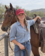 Cowgirl Bride & Crew embroidered dad cap on a bachelorette trip with the crew