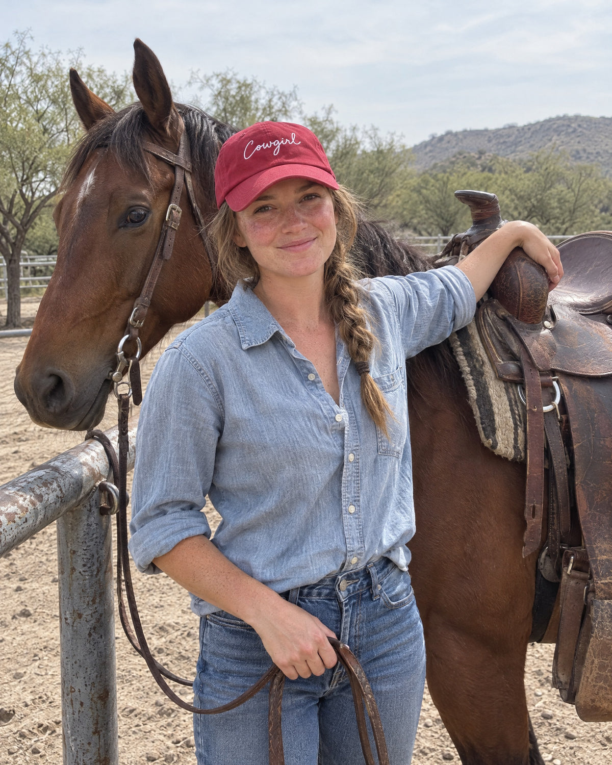 Cowgirl Bride & Crew embroidered dad cap on a bachelorette trip with the crew