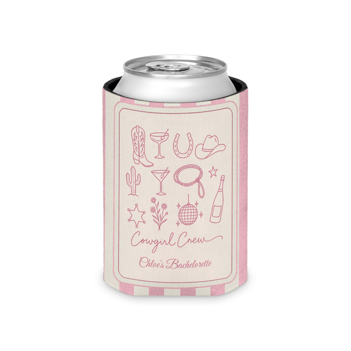 Cowgirl Bride & Crew striped can cooler, Blossom